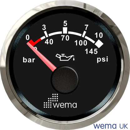 NMEA 2000 52mm Gauge | Wema UK | SKUs 210620+ - Oil Pressure 10 bar, Black / Silver - Wema UK marine part