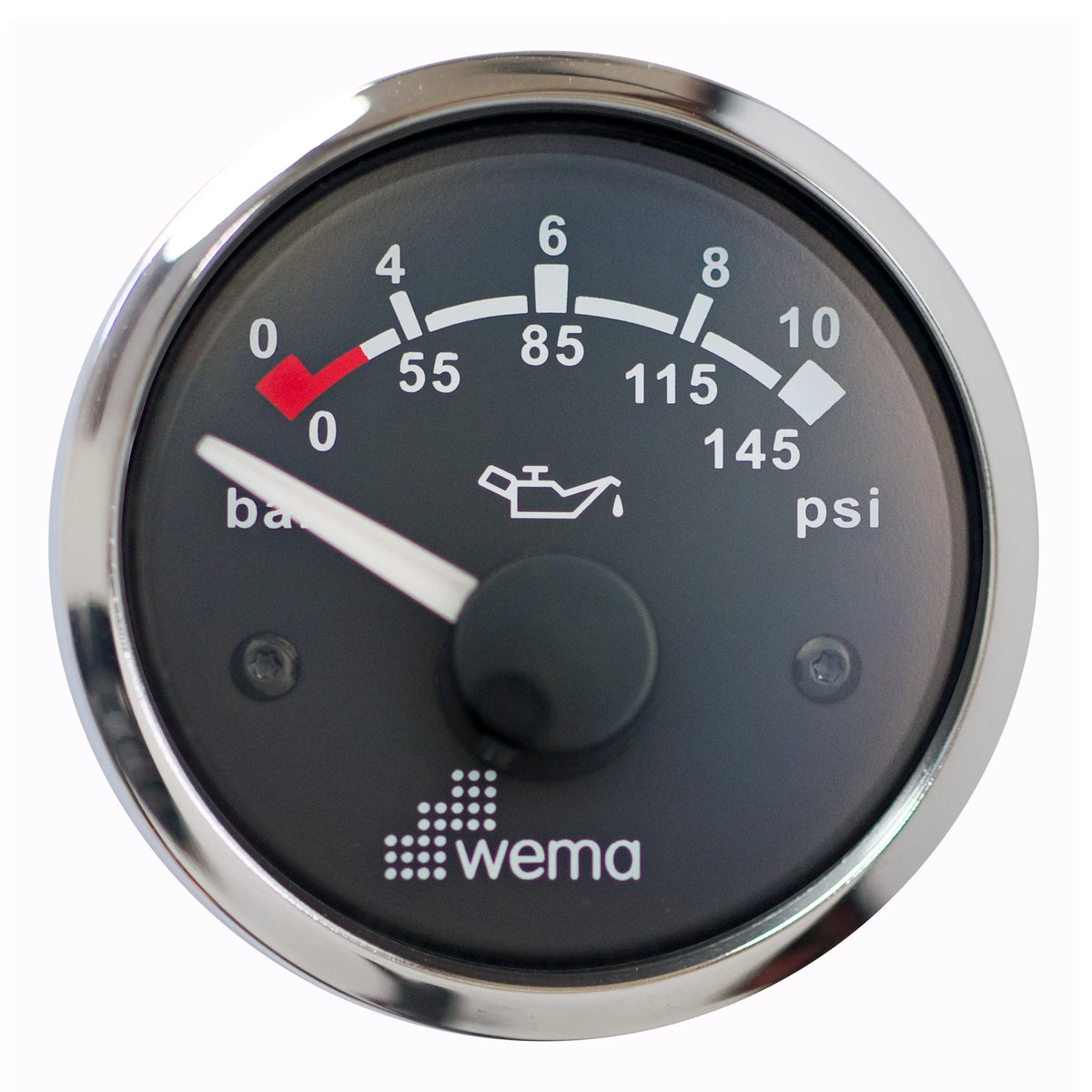 Oil Pressure Gauge | Wema UK | SKUs 110674+ - Black, Stainless, 0-10 Bar - Wema UK marine part