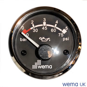 Oil Pressure Gauge | Wema UK | SKUs 110674+ - Black, Stainless, 0-5 Bar - Wema UK marine part