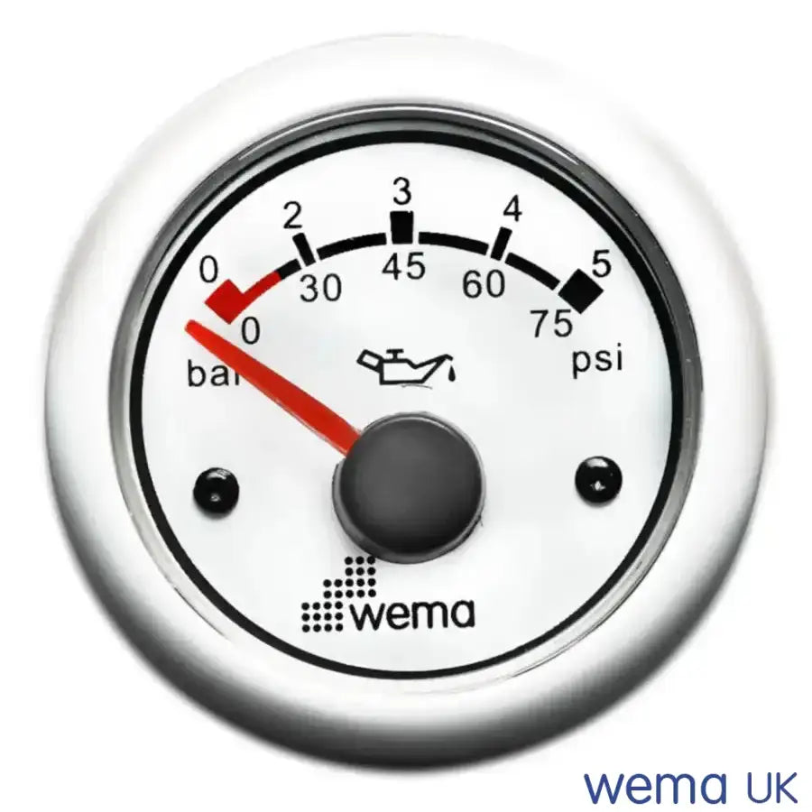 Oil Pressure Gauge | Wema UK | SKUs 110674+ - White, White, 0-5 Bar - Wema UK marine part