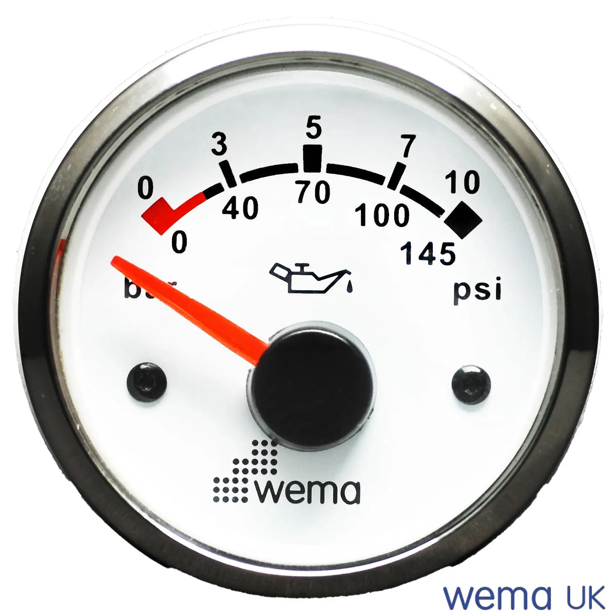 Oil Pressure Gauge | Wema UK | SKUs 110674+ - White, Stainless, 0-10 Bar - Wema UK marine part