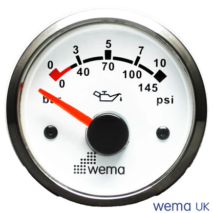 Oil Pressure Gauge | Wema UK | SKUs 110674+ - White, Stainless, 0-10 Bar - Wema UK marine part