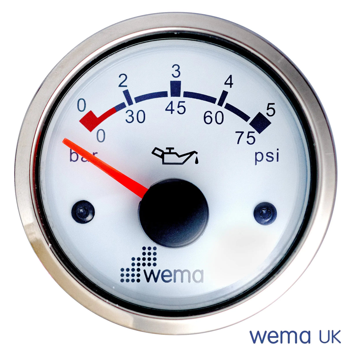 Oil Pressure Gauge | Wema UK | SKUs 110674+ - White, Stainless, 0-5 Bar - Wema UK marine part