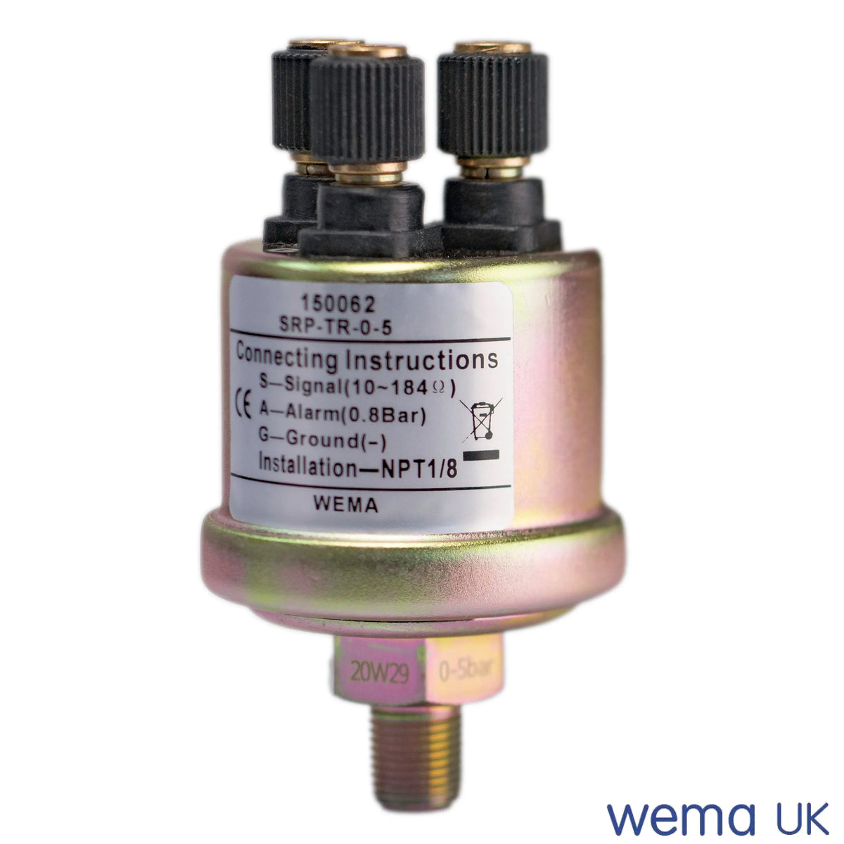Pressure Sensor | Wema UK | SKUs 150015+ - 0-5 Bar, Ground terminal, Yes, 0.8 Bar - Wema UK marine part