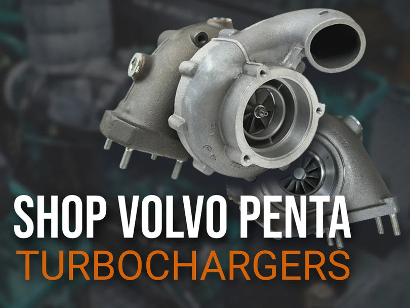 Promotional ad image to shop Volvo Penta Turbochargers.