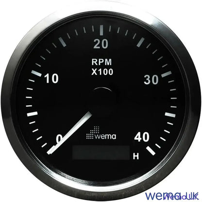 Tachometer with Hourmeter | Wema UK | SKUs 110914+ - 4k, Black, Black - Wema UK marine part