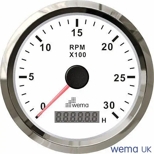 Tachometer with Hourmeter | Wema UK | SKUs 110914+ - 8k, White, Stainless - Wema UK marine part
