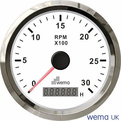 Tachometer with Hourmeter | Wema UK | SKUs 110914+ - 8k, White, Stainless - Wema UK marine part