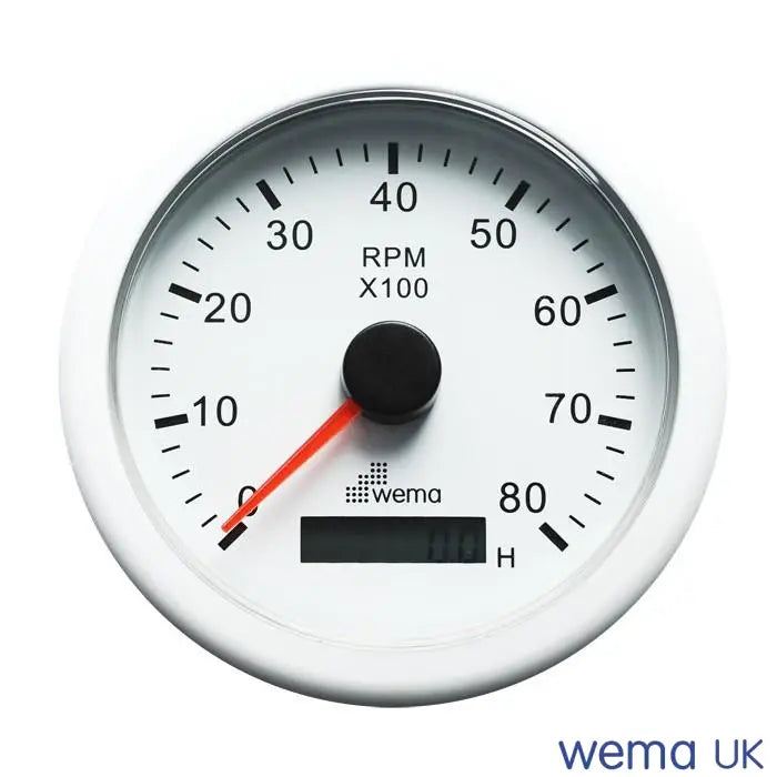 Tachometer with Hourmeter | Wema UK | SKUs 110914+ - 8k, White, White - Wema UK marine part