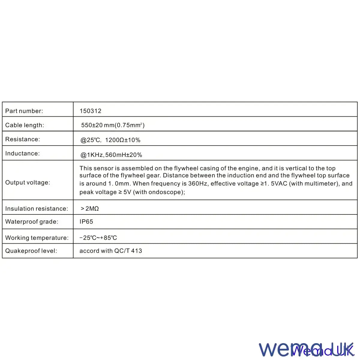 Tachometer Inductive Sensor | Wema UK | SKU 150312 - Wema UK marine part