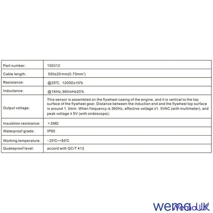 Tachometer Inductive Sensor | Wema UK | SKU 150312 - Wema UK marine part