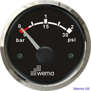 Turbo Pressure Gauge | Wema UK | SKUs 110672+ - Black, Stainless - Wema UK marine part