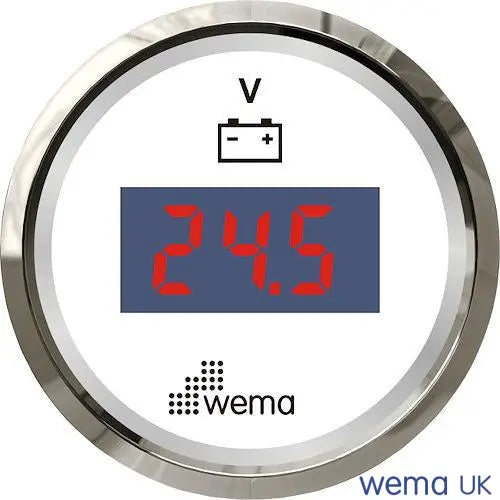 Voltmeter Digital Gauge | Wema UK | SKUs 110660+ - White, Stainless - Wema UK marine part