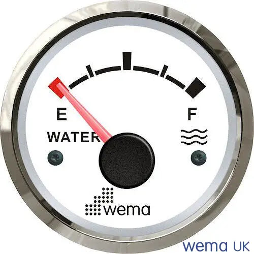 Water Level Gauge - 0-190/240-30 Ohm | Wema UK | SKUs 110610+ - White, Stainless, American (240-30 ohms) - Wema UK marine part