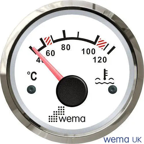 Water Temperature Gauge | Wema UK | SKUs 110655+ - White, Stainless - Wema UK marine part